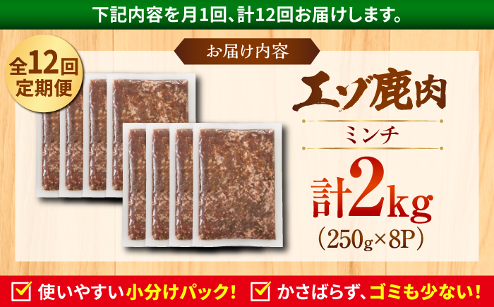【12回定期便】エゾシカ肉 ミンチ 2kg (250g×8パック) | 鹿肉 しか肉 ひき肉 挽肉 ジビエ 小分け | 株式会社Mt. [BOAX022]