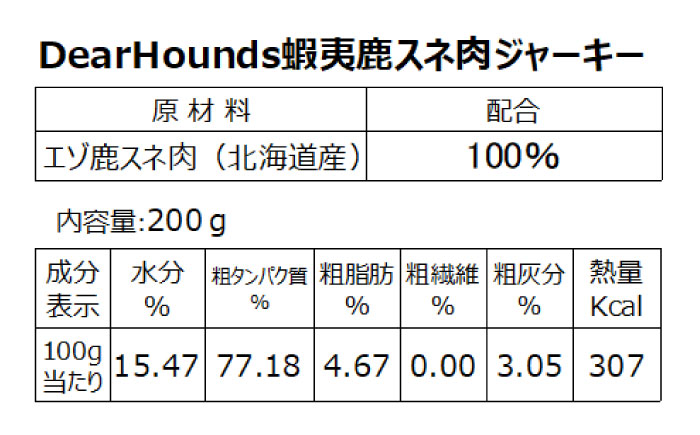 愛犬・愛猫用おやつ 蝦夷鹿 すね肉 ジャーキー  計400g（200g×2個）| ペットフード ペット用 ジャーキー ドッグフード おやつ | Dear Hounds [BOAE018]