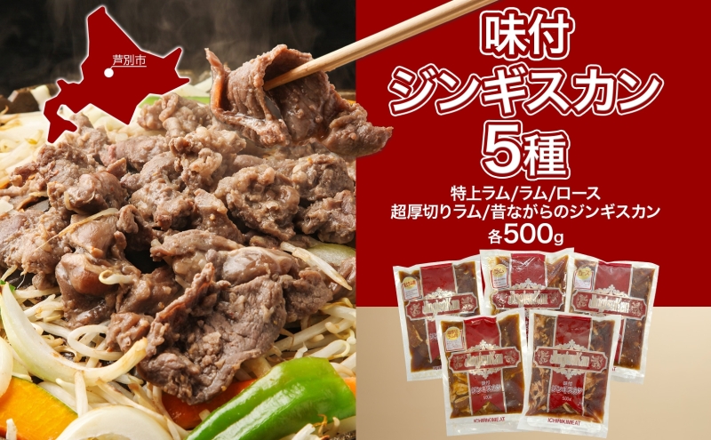 ジンギスカン バーベキュー 5種 2.5kg 小分け セット 食べ比べ 焼肉 焼き肉 ラム ロース 味付け肉 羊肉 羊 肉 お肉 BBQ おかず 惣菜 お弁当 焼くだけ 簡単調理 お取り寄せ グルメ 冷凍 送料無料 北海道 芦別市