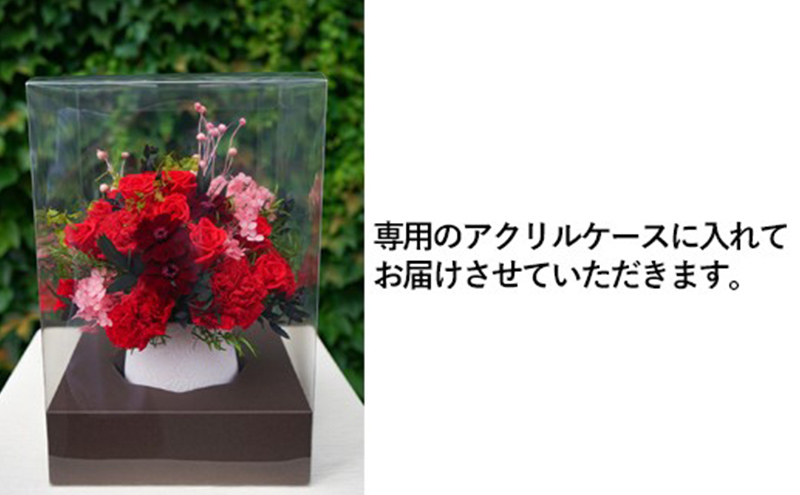プリザーブドフラワー Calm red 花季 YANASE design. 赤 アクリルケース ブリザードフラワー ドライフラワー 花 おしゃれ かわいい シンプル インテリア 飾り 花 置物 北海道 芦別市