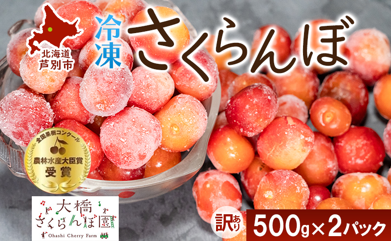 【訳アリ】 冷凍 さくらんぼ 500g × 2パック 大橋さくらんぼ園 サクランボ チェリー 果物 果物類 フルーツ デザート 完熟 急速冷凍 新鮮 美味しい 人気 冷凍配送 北海道 芦別市