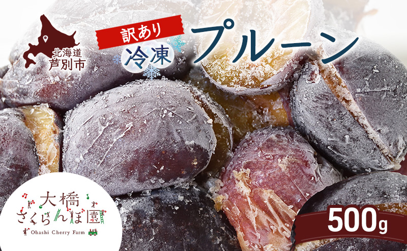 【訳アリ】  冷凍 プルーン 500g 大橋さくらんぼ園 果物 果物類 フルーツ デザート 完熟 急速冷凍 新鮮 美味しい 人気 冷凍配送 北海道 芦別市