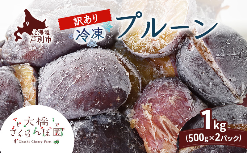 【訳アリ】  冷凍 プルーン 500g × 2パック 1kg 大橋さくらんぼ園 果物 果物類 フルーツ デザート 完熟 急速冷凍 新鮮 美味しい 人気 冷凍配送 北海道 芦別市