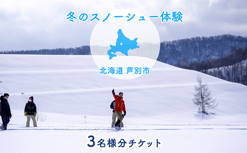 体験 北海道 冬季限定！ スノーシュー 体験チケット 3枚 (3名様参加可能) ioru 体験型 旅行 子供 大人 動物 アクティビティ アウトドア スポーツ ギフト券 チケット 券 絶景 初心者 遊び 散歩 雪景色 自然 リフレッシュ 芦別市