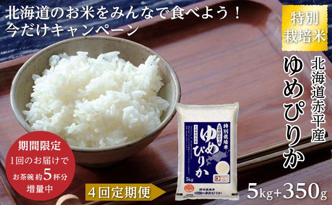 限定企画！【4回定期便】ゆめぴりか5kg＋350g特別栽培米「北海道赤平産のお米をみんなで食べよう今だけキャンペーン」