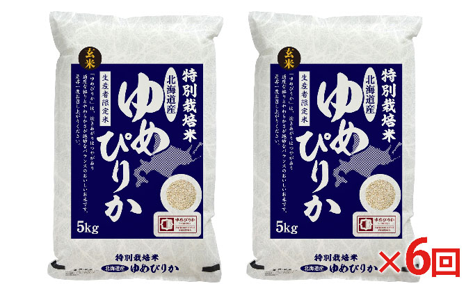 玄米 北海道赤平産 ゆめぴりか 10kg (5kg×2袋) 特別栽培米 【6回お届け】 米 北海道 定期便