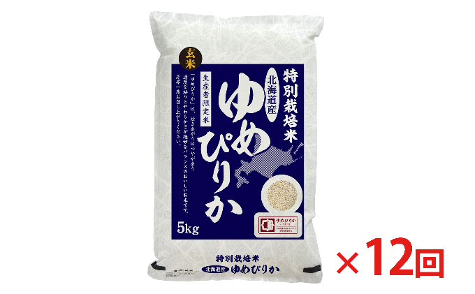 玄米 北海道赤平産 ゆめぴりか 5kg 特別栽培米 【12回お届け】 米 北海道 定期便