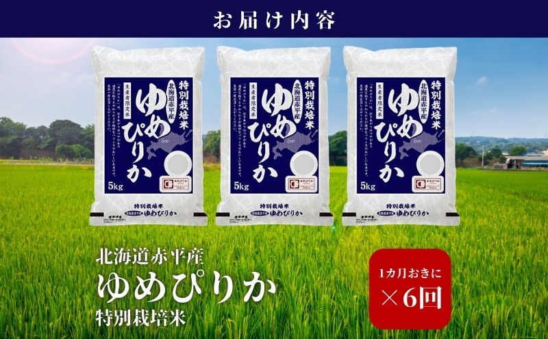 北海道赤平産 ゆめぴりか 15kg (5kg×3袋) 特別栽培米 【1ヵ月おきに6回お届け】 米 北海道 定期便 お米 