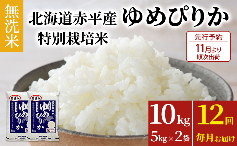 無洗米 北海道赤平産 ゆめぴりか 10kg (5kg×2袋) 特別栽培米 【12回お届け】 米 北海道 定期便