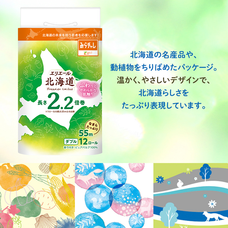 エリエール 北海道 トイレット ダブル 55m 12ロール 6パック 最短 10日以内配送 最短配送 なまらたっぷり 2.2倍巻 トイレットペーパー 大容量 まとめ買い 防災 常備品 備蓄品 消耗品 日用品 生活必需品 送料無料 赤平市 