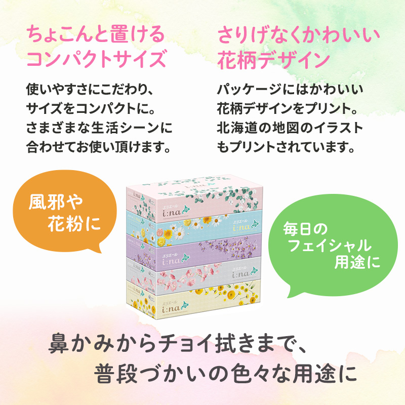 エリエール 箱ティッシュ 150組 5箱×12パック 計60箱  i:na イーナ ティッシュペーパー 最短 10日以内 最短配送 ボックスティシュー まとめ買い ペーパー 紙 防災 常備品 備蓄品 消耗品 備蓄 日用品 生活必需品 北海道 赤平市 