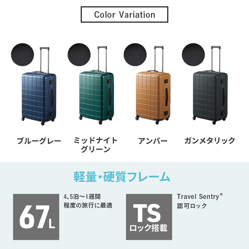 PROTeCA CHECKER FRAME ［ガンメタリック］エースラゲージ スーツケース ［NO.00143（02）］ プロテカ チェッカーフレーム マックスパス 旅 キャリー かばん バッグ 国産 日本製 抗ウイルス仕様