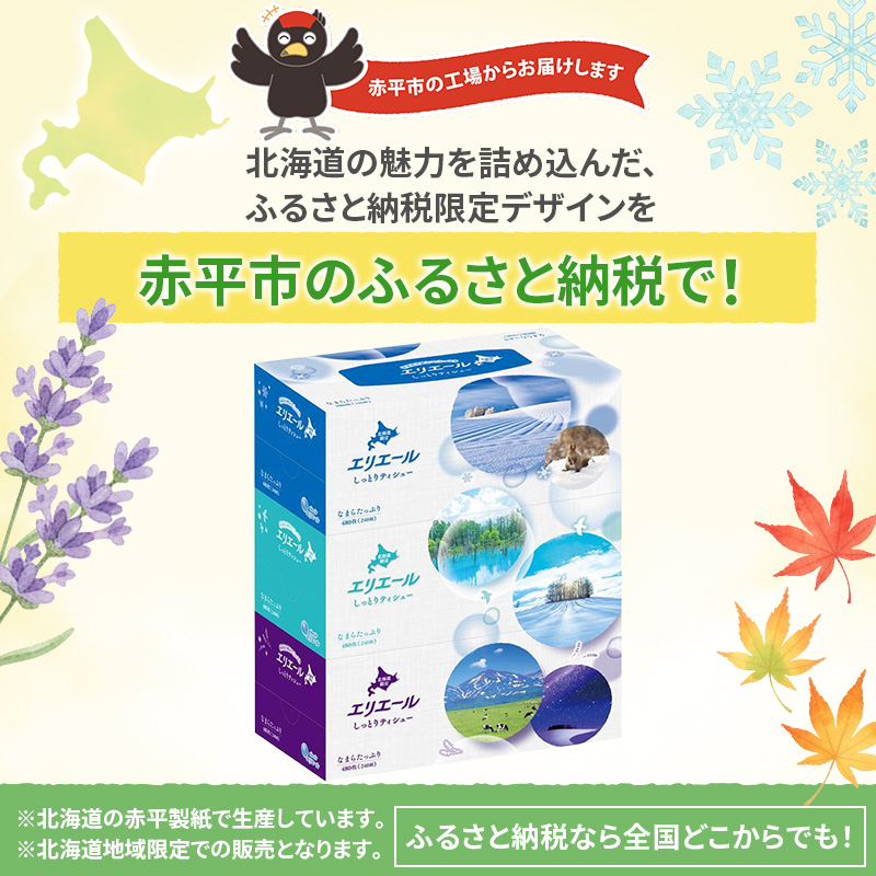 エリエール 北海道 しっとりティシュー なまらたっぷり 240組3箱 10パック 最短 10日以内配送 最短配送 ふるさと納税限定デザイン ボックスティシュー 箱ティッシュ ペーパー 備蓄品 花粉 保湿 しっとり やわらか 赤平市