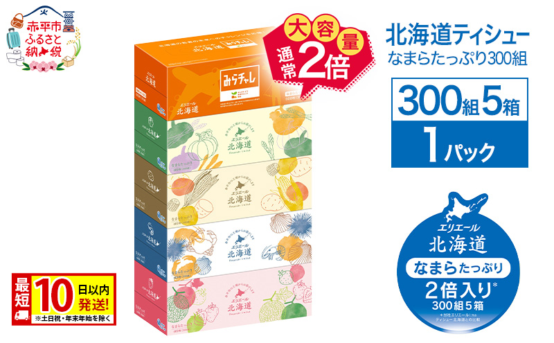 エリエール 北海道ティシュー 300組 5箱×1パック なまらたっぷり 大容量 最短 10日以内 最短配送 ボックスティシュー 箱ティッシュ まとめ買い ペーパー 紙 防災 常備品 消耗品 備蓄 日用品 生活必需品 北海道 赤平市