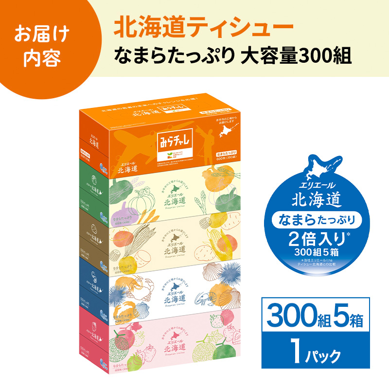 エリエール 北海道ティシュー 300組 5箱×1パック なまらたっぷり 大容量 最短 10日以内 最短配送 ボックスティシュー 箱ティッシュ まとめ買い ペーパー 紙 防災 常備品 消耗品 備蓄 日用品 生活必需品 北海道 赤平市