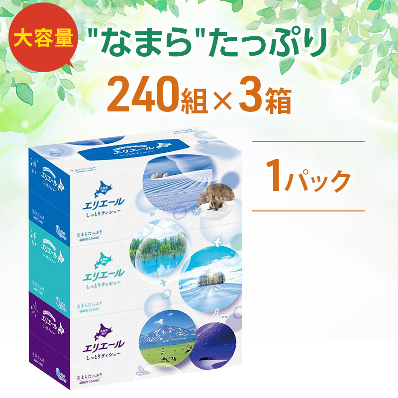 エリエール 北海道 しっとりティシュー なまらたっぷり 240組 3箱×1パック 最短 10日以内配送 最短配送 ふるさと納税限定デザイン ボックスティシュー 箱ティッシュ ペーパー 備蓄品 花粉 保湿 しっとり やわらか 赤平市