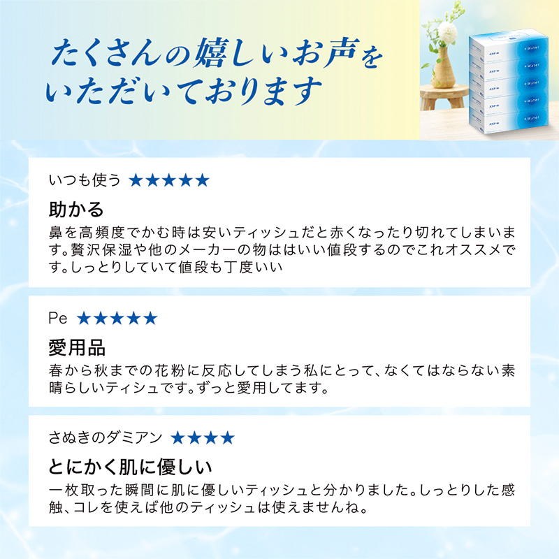 【2回お届け 計100箱】エリエール ＋Water 180組 5箱×10パック ティッシュペーパー 箱ティッシュ ボックスティッシュ 日用品 消耗品 保湿成分配合 やわらか 定期便 福祉用品 雑貨 