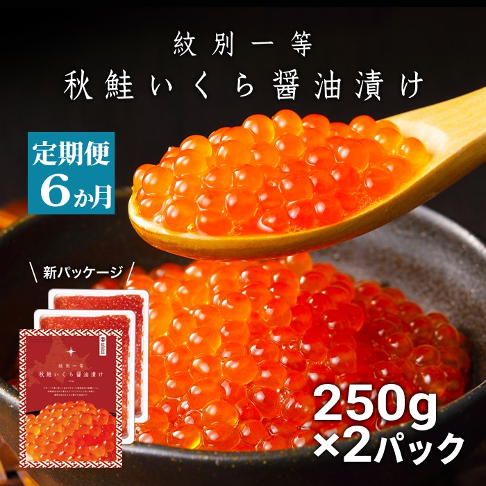 150-43 【定期便６か月】紋別一等～いくら醤油漬け500g（250g×2パック）×６回