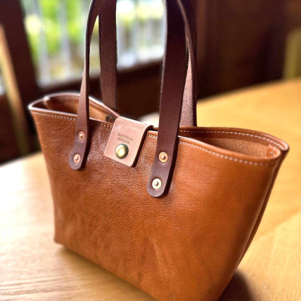 84-9 本革ミニトートバッグ（キャメル）【レザークラフト】