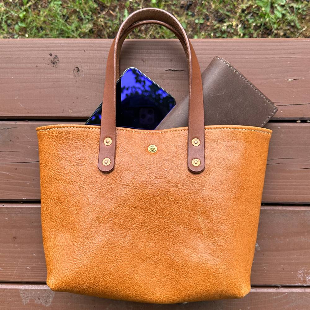 『美品』本革　レザーハンドバッグ　キャメル 84-9 本革ミニトートバッグ（キャメル）【レザークラフト】｜JAL