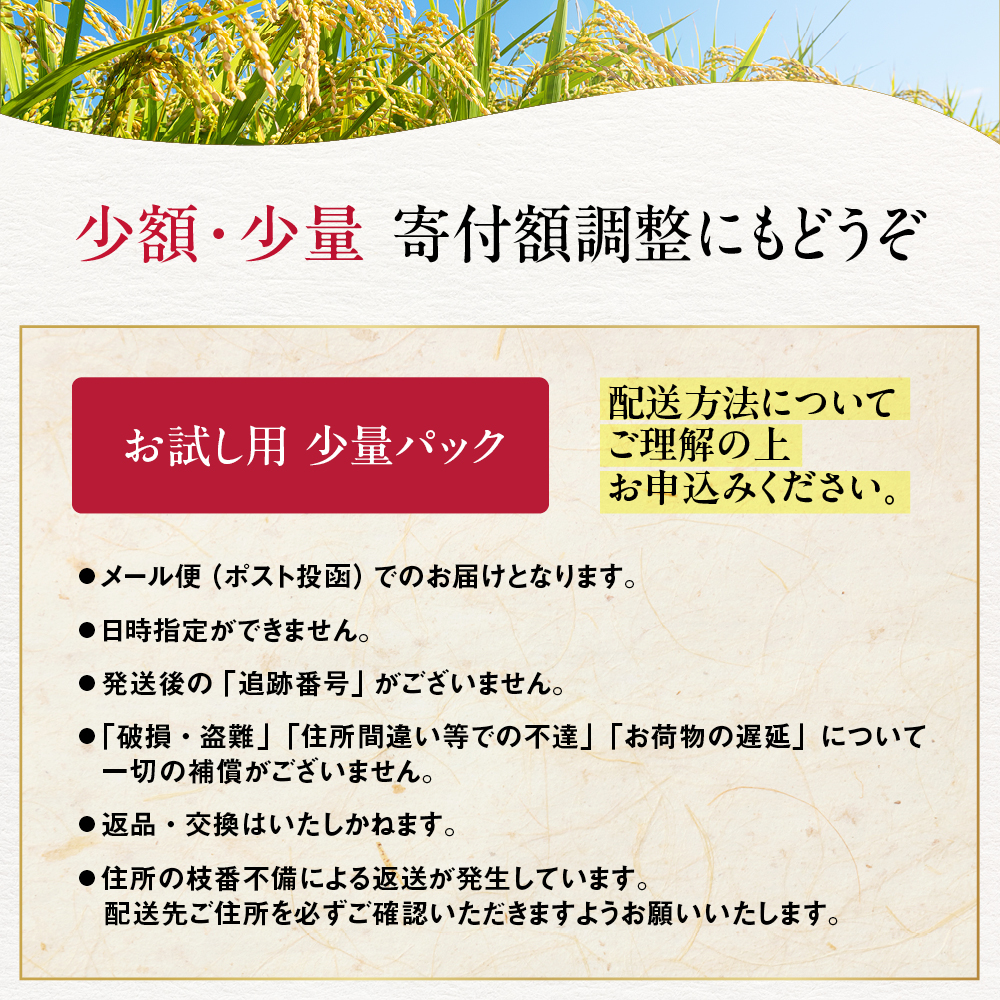 1-6 【年内発送12月15日入金まで】北海道産 ななつぼし 1合(150g) 簡易包装 お試し within2025