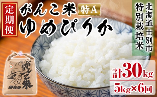 ＜令和8年産 先行予約！＞《定期便・全6回》田舎塾特別栽培米「がんこ米ゆめぴりか」(5kg×6回・計30kg) 【2026年10月中旬以降順次発送】 米 お米 白米 北海道産 北海道米 ゆめぴりか 特A 一等級 ごはん おこめ コメ 単一原料米 定期便 【田舎塾】【E7037】