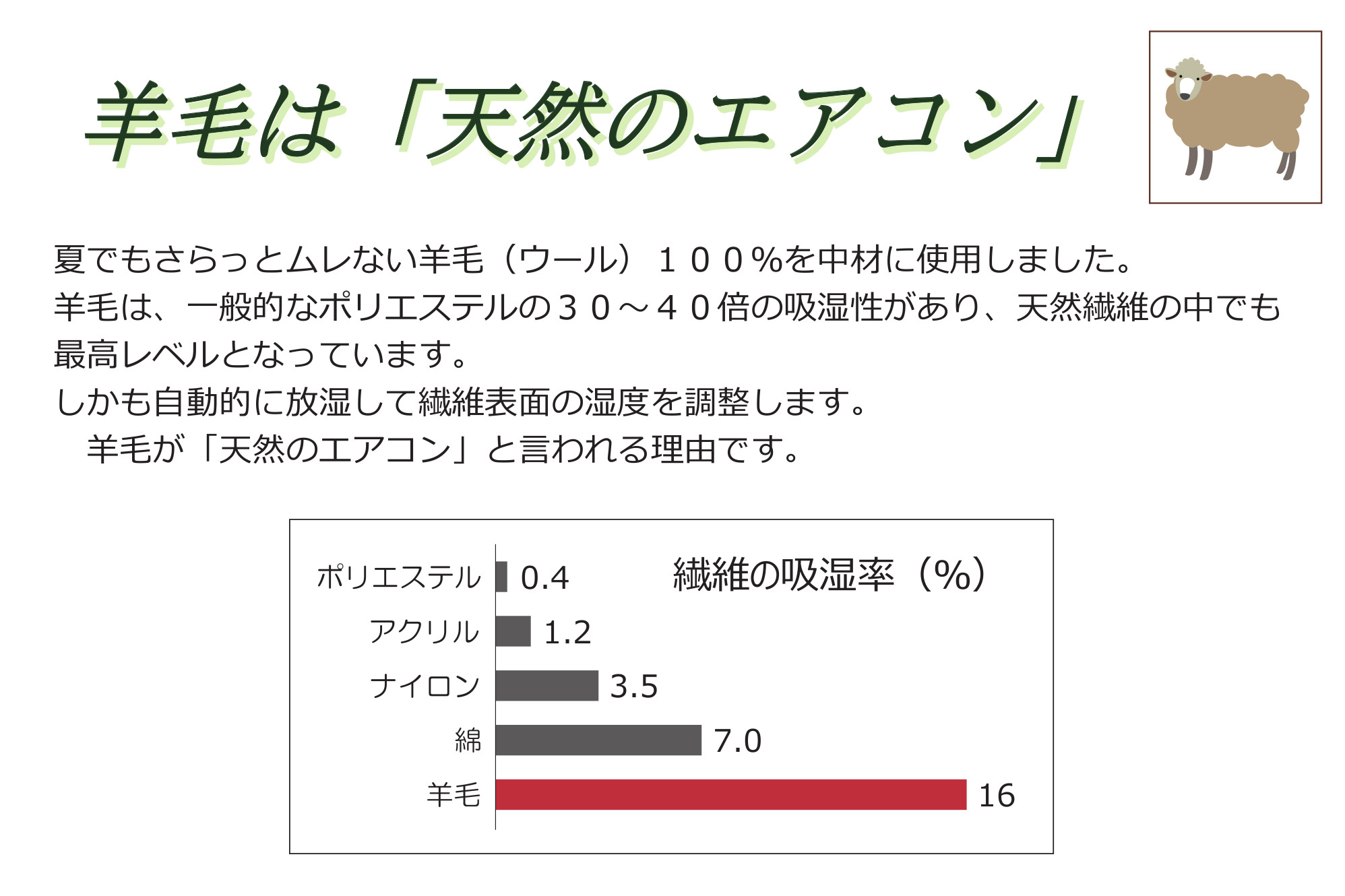 【寝具の井上】羊毛100％ピュアウール枕（Mサイズ）