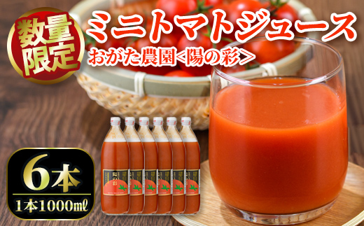 ＜おがた農園のミニトマトジュース＞ 陽の彩 ー ひのいろ ー (1000ml×6本) トマト ミニトマト ジュース トマトジュース ミニトマトジュース 飲料 甘味 酸味 野菜 ギフト プレゼント【おがた農園】【D7025】