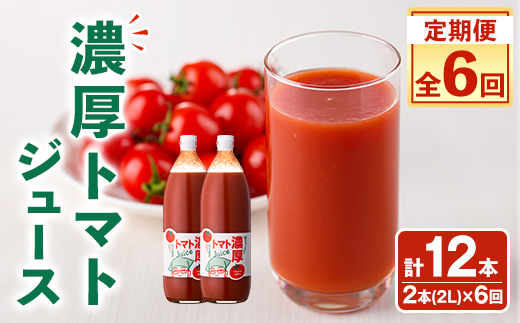 ＜全6回定期便＞濃厚！トマトジュース (1L×2本×6回・計12本)【2026年8月上旬から随時発送】 トマト トマトジュース ジュース 塩分不使用 100%果汁 野菜 野菜不足 有機肥料 フルティカ 飲料 定期便 【吉方農園】【E7095】