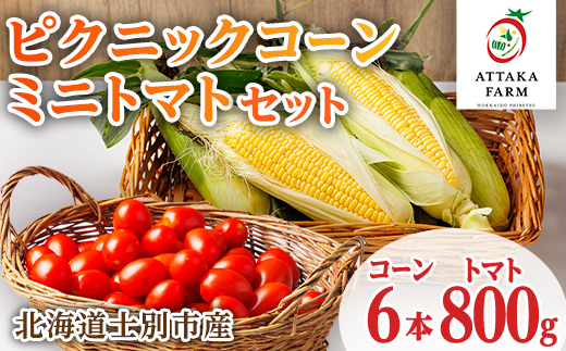 《先行予約受付中》北海道 士別市産 極甘 ピクニックコーン(6本)とミニトマト(800g)のセット 【2026年8月以降順次発送】 とうもろこし トウモロコシ とうきび コーン トマト ミニトマト 野菜 新鮮 産地直送 北海道 北海道産 国産 旬 【あったかふぁーむ】【B7128】