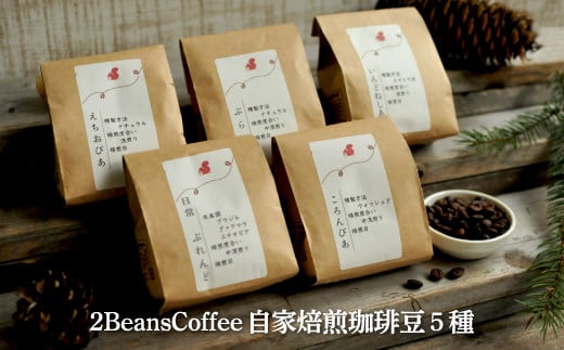 珈琲豆セット(100g×5種)北海道三笠市2BeansCoffeeカフェ自家焙煎【06001】