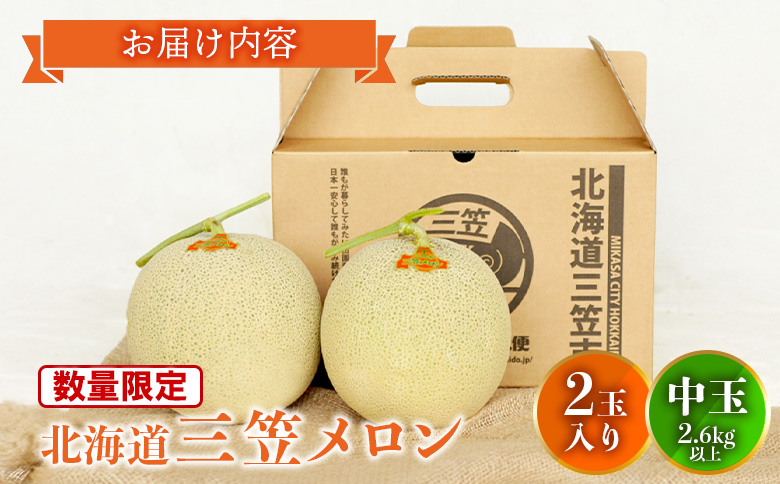 《2026年分受付中》とろける食感と甘い香り北海道三笠メロン2玉入（2.6kg以上）｜ メロン 先行予約 ２玉 フルーツ 2.6kg 果物 デザート グルメ 旬 取り寄せ 贈り物 ふるさと納税 三笠市 三笠【0100103】