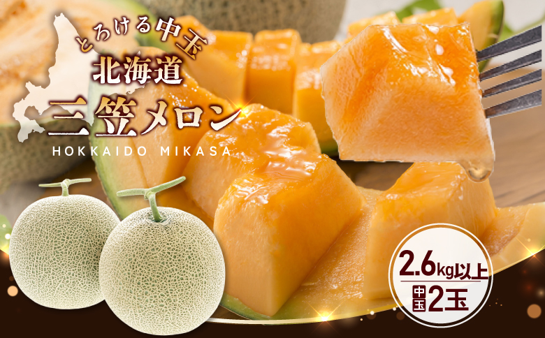 《2026年分受付中》とろける食感 北海道三笠メロン 2玉 (2.6kg以上) | メロン 三笠メロン 北海道メロン 北海道産メロン 国産メロン 赤肉メロン 赤肉 果物 フルーツ 青果 甘い 濃厚 ジューシー とろける食感 ブランドメロン 高級フルーツ 季節限定 夏 夏の味覚 2玉 2個 2.6kg 2.6kg以上 大玉 新鮮 フレッシュ お取り寄せ 北海道 三笠市 三笠【0100104】