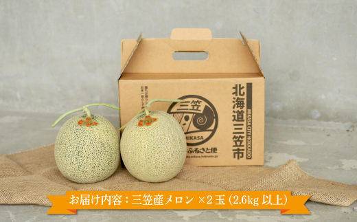 《2025年分受付中》とろける食感と甘い香り北海道三笠メロン2玉入（2.6kg以上）【0100101】