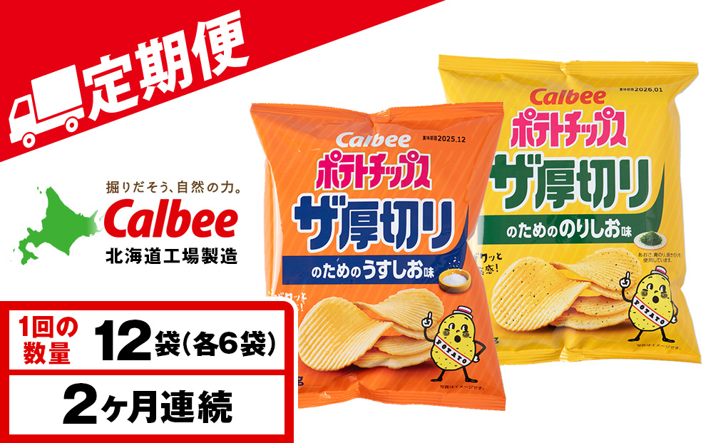 【定期便2カ月】ザ厚切りのための ２種セット うすしお・のりしお 各6袋 カルビー ポテトチップス 《千歳工場製造》