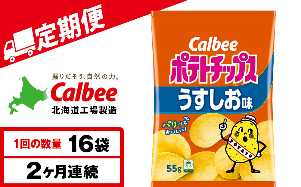 【定期便2カ月】カルビーポテトチップス＜うすしお＞16袋入×1箱《千歳工場製造》