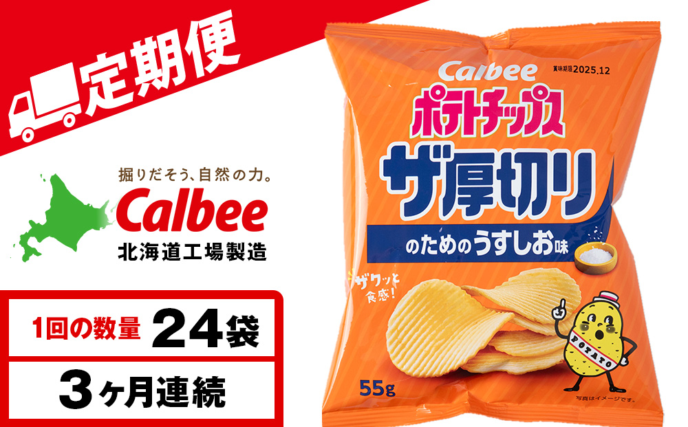 【定期便3カ月】ザ厚切りのための うすしお味 24袋 2箱 カルビー ポテトチップス 《千歳工場製造》