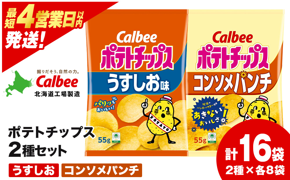 カルビーポテトチップス 2種セット うすしお・コンソメパンチ 各8袋 《北海道工場製造》