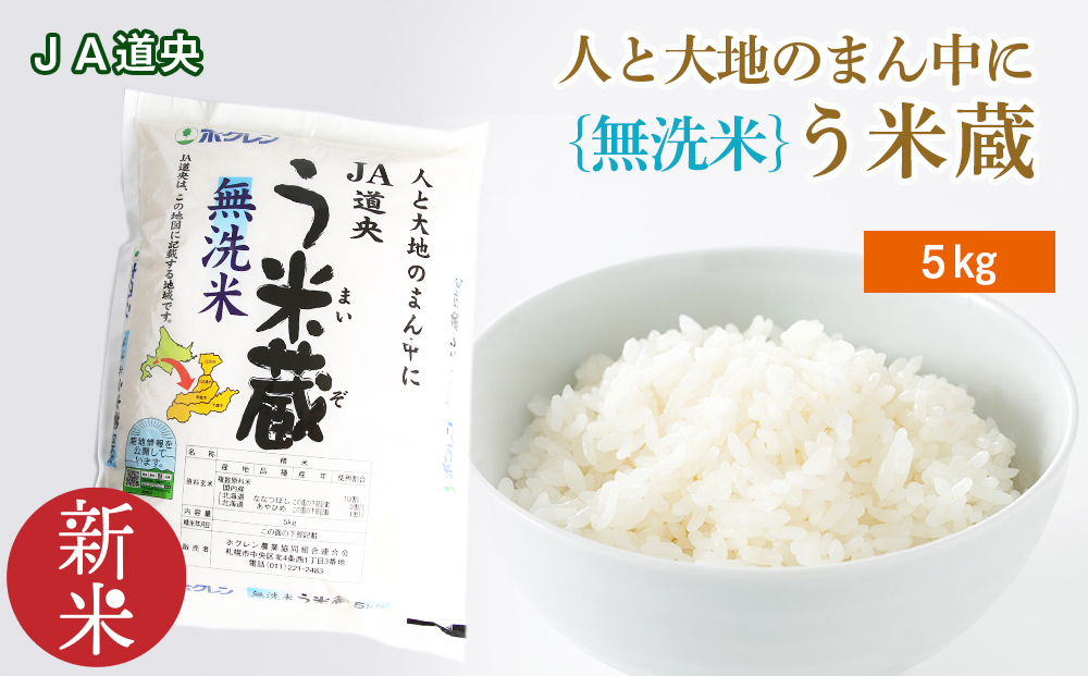 新米 【 無洗米 】 北海道産 う米蔵 5kg 【 JA道央 】 米 こめ コメ 千歳 北海道