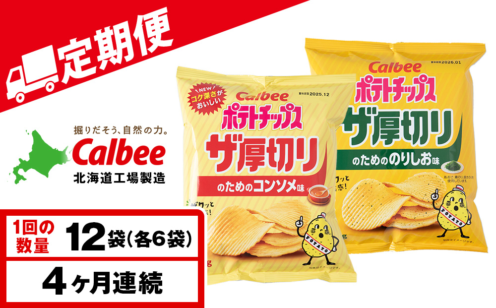 【定期便4カ月】ザ厚切りのための ２種セット コンソメ・のりしお 各6袋 カルビー ポテトチップス 《千歳工場製造》