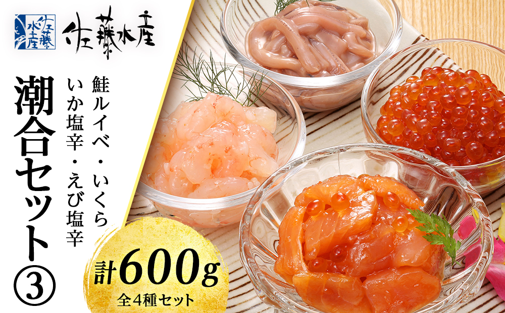 佐藤水産 潮合セット(3)鮭ルイベ・いくら・いか塩辛・えび塩辛