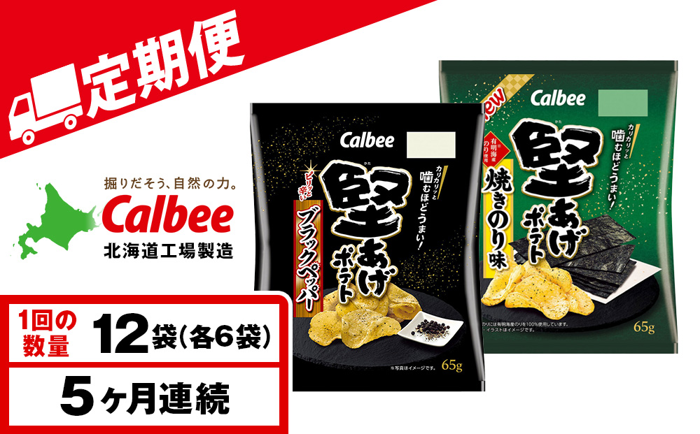 【定期便5カ月】堅あげポテト 2種セットA ＜ブラックペッパー・焼きのり＞ 各6袋  カルビー ポテトチップス 《千歳工場製造》