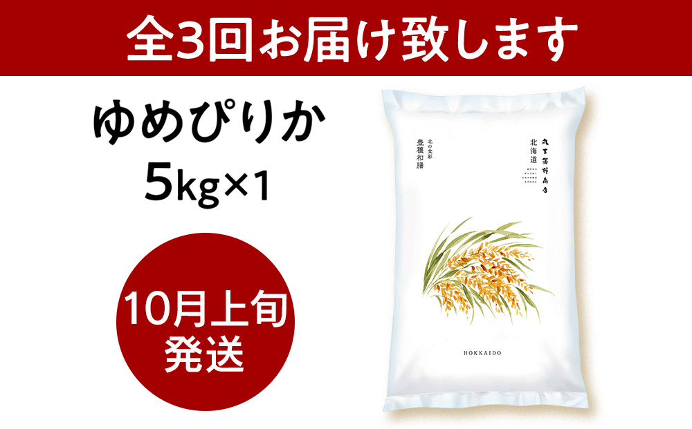 【定期便3回・上旬発送】北海道産ゆめぴりか 5kg(通常パック5kg×1袋) 特A お米  千歳 北海道米