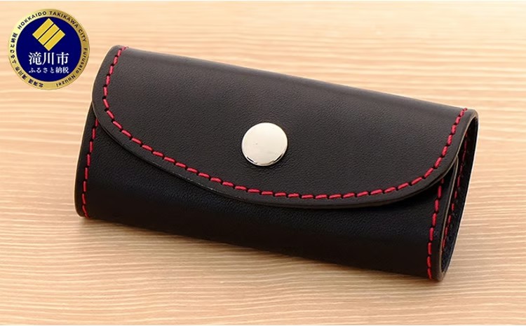 牛革 シンプルキーケース (4連金具) ブラック | 本革 レザー 革製品 鍵ケース 男女兼用 メンズ レディース 革小物 日本製 北海道 滝川市