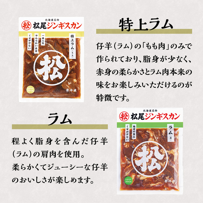 【松尾ジンギスカン】ラム肉食べ比べセットB 北海道 滝川 ソウルフード 成吉思汗 BBQ 肉 焼き肉 焼肉 バーべキュー ラム マトン ラム肉 羊 羊肉 ジンギスカン タレ 味付 個包装 冷凍 おすすめ