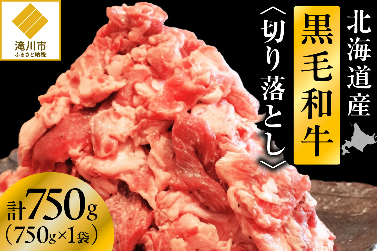 【訳あり】北海道産 黒毛和牛すじ切り落とし　750g×1袋｜北海道　国産　黒毛和牛　切り落とし　国産牛　お肉　牛肉　切落し　冷凍　小分け　パック　お取り寄せ　贅沢　おすすめ　送料無料　滝川市