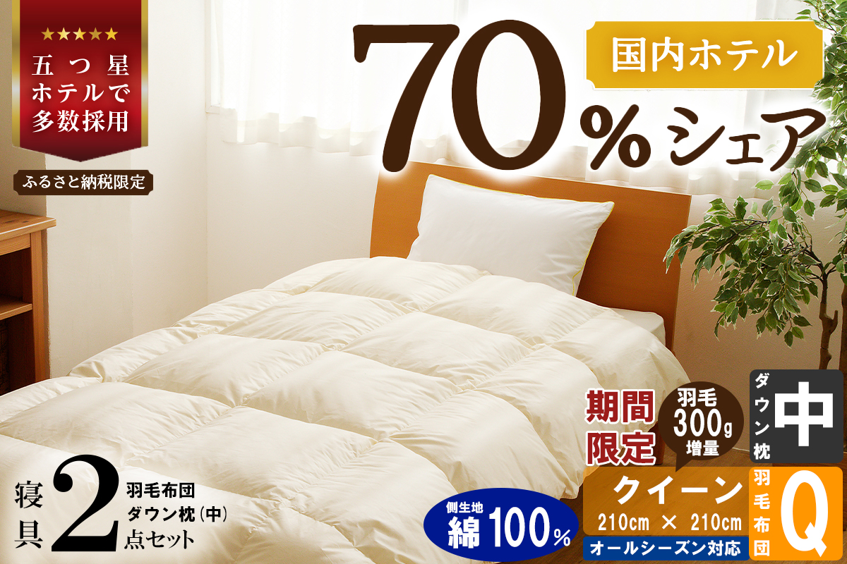 【国内ホテル・旅館70%シェア】寝具2点セット (クイーン) 国内生産 羽毛布団 掛け布団 ふとん まくら | 日本製 洗える 寝具 ベッド 布団 生地 綿100％ クリーニング 枕 羽毛 受注生産 一流ホテル 北海道 【 滝川市 】