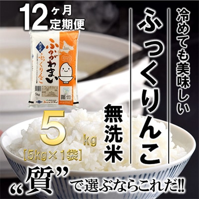 【毎月定期便】北海道深川産ふっくりんこ5kg(無洗米)全12回【4000856】