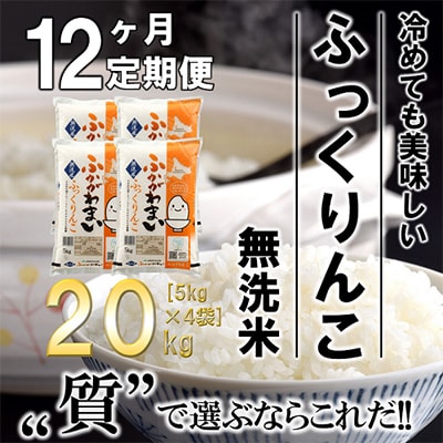 【毎月定期便】北海道深川産ふっくりんこ20kg(5kg×4)(無洗米)全12回【4000864】