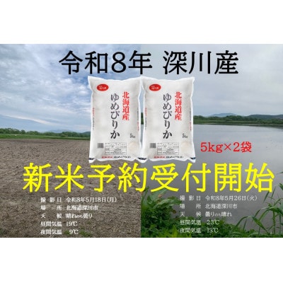 令和8年産 新米予約受付開始!! 北海道深川産 ゆめぴりか 精米 5kg×2袋【1741828】